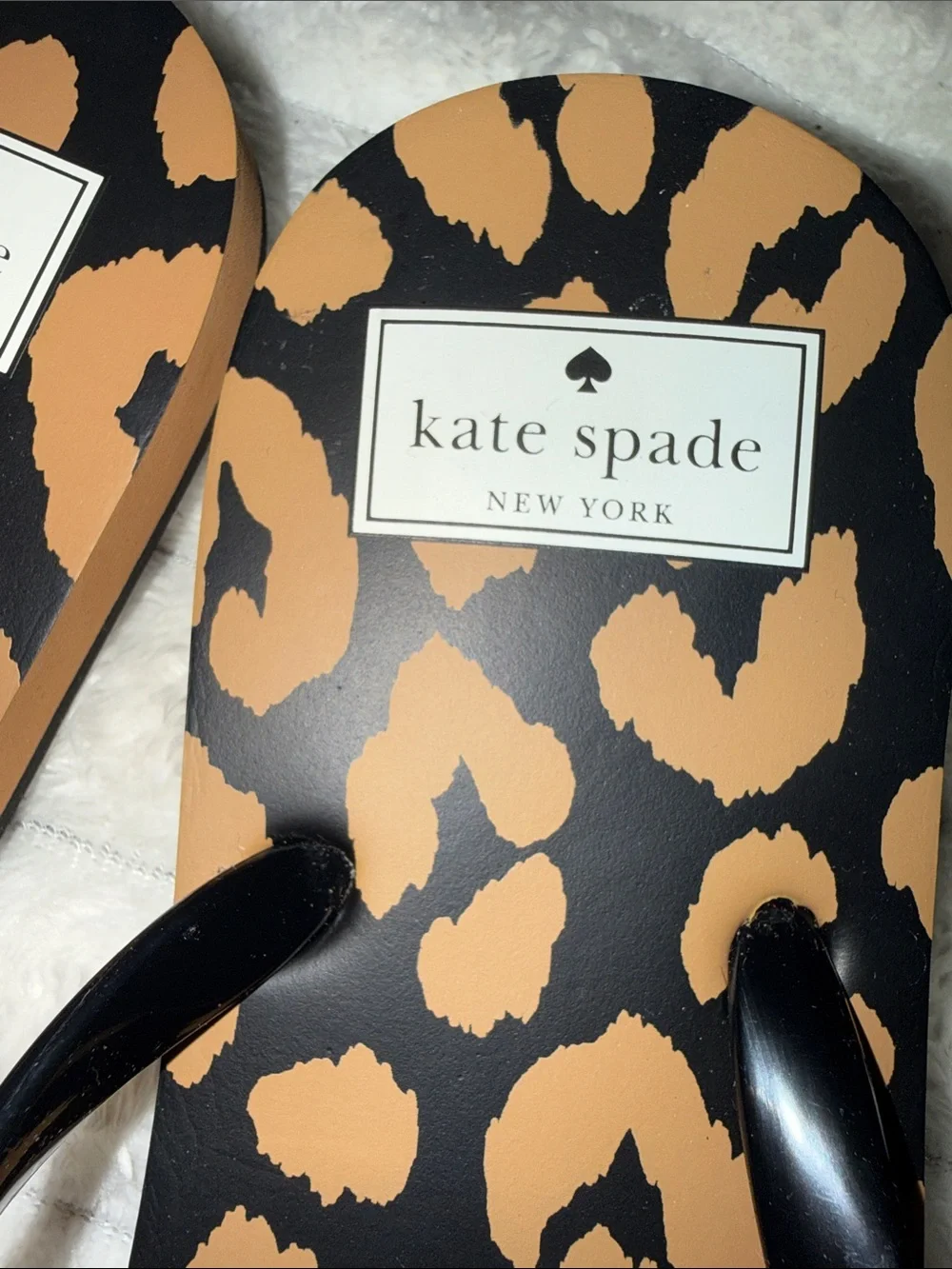 kate spade Black & Tan Leopard Print Jelly Flip Flops